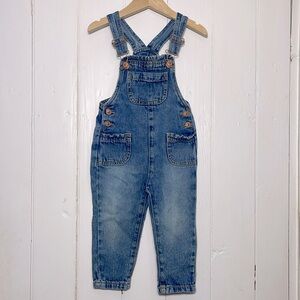 EUC Ruffle Pocket Blue Jean Denim Overalls
